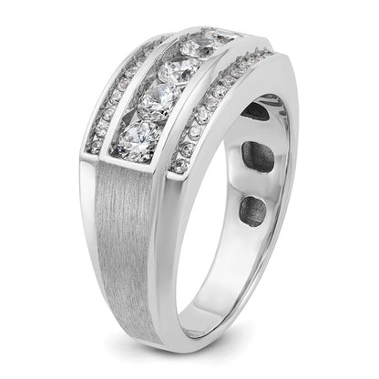 10K White Gold Ibgoodman Men'S Polished And Satin 3-Row 1 1/4 Carat A Quality Diamond Ring