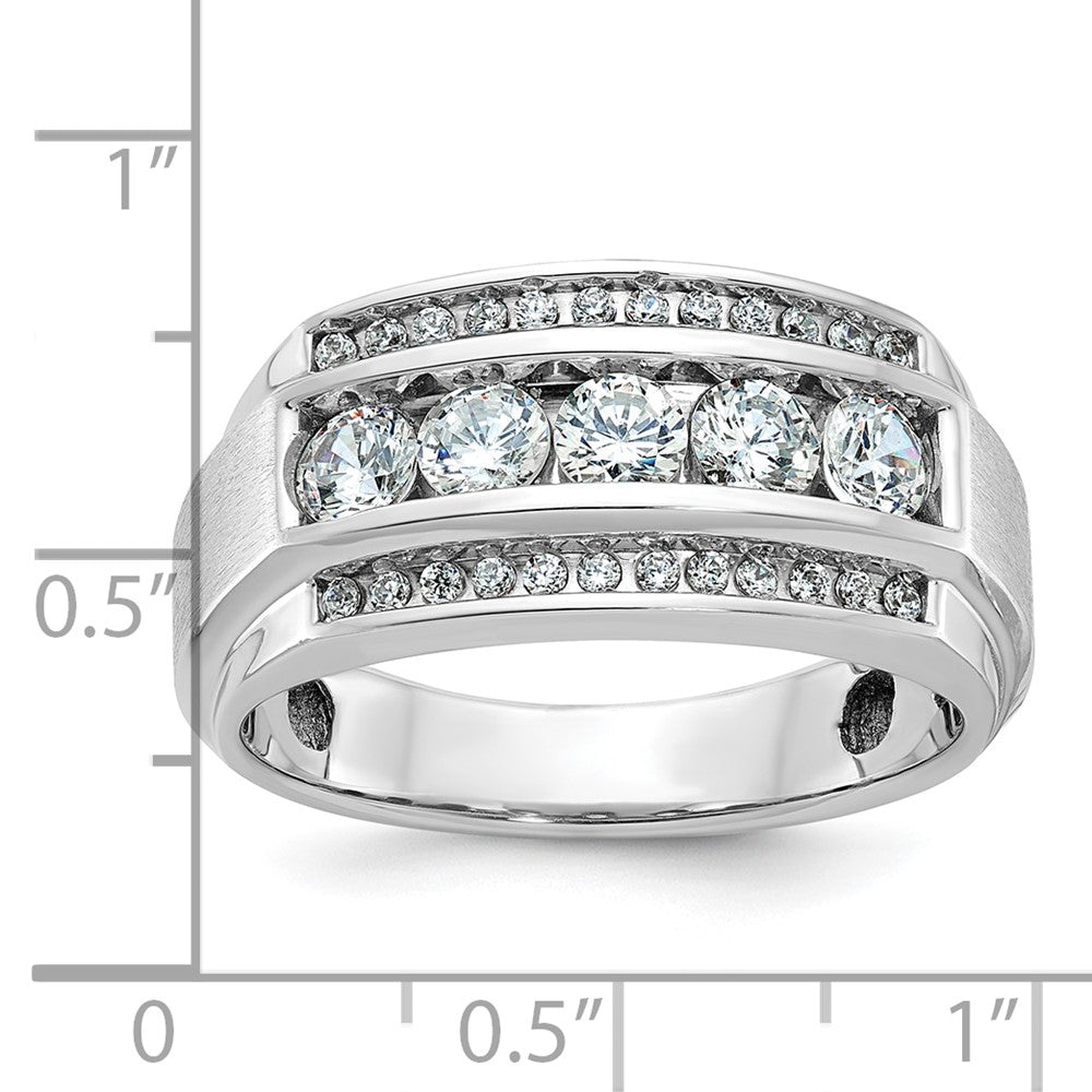 10K White Gold Ibgoodman Men'S Polished And Satin 3-Row 1 1/4 Carat A Quality Diamond Ring
