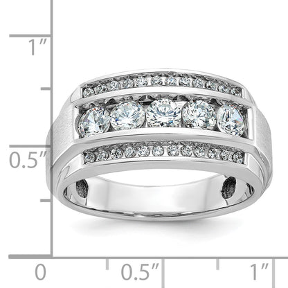 10K White Gold Ibgoodman Men'S Polished And Satin 3-Row 1 1/4 Carat A Quality Diamond Ring