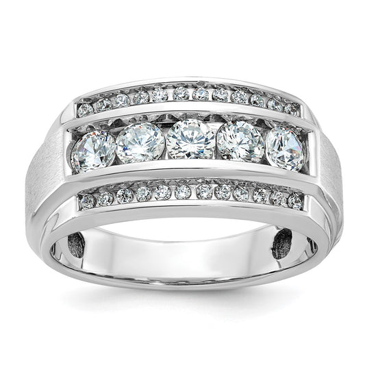 10K White Gold Ibgoodman Men'S Polished And Satin 3-Row 1 1/4 Carat A Quality Diamond Ring