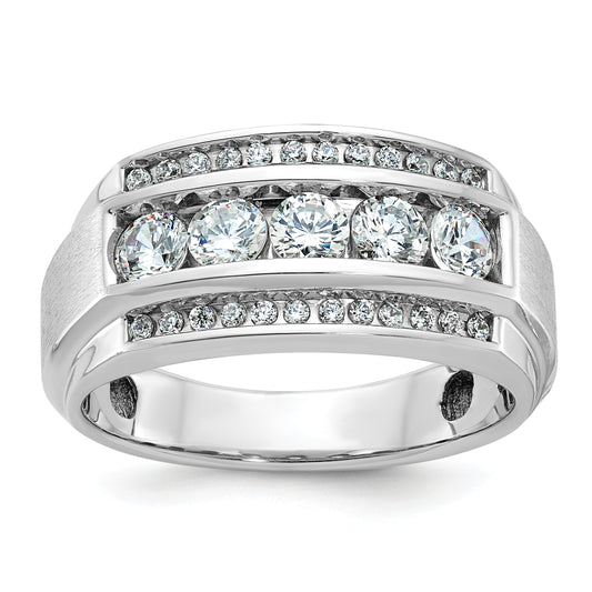 14k White Gold 1 1/5 Ct. Lab Grown Diamond VS/SI+ G+ Polished and Satin Three Row Men's Ring