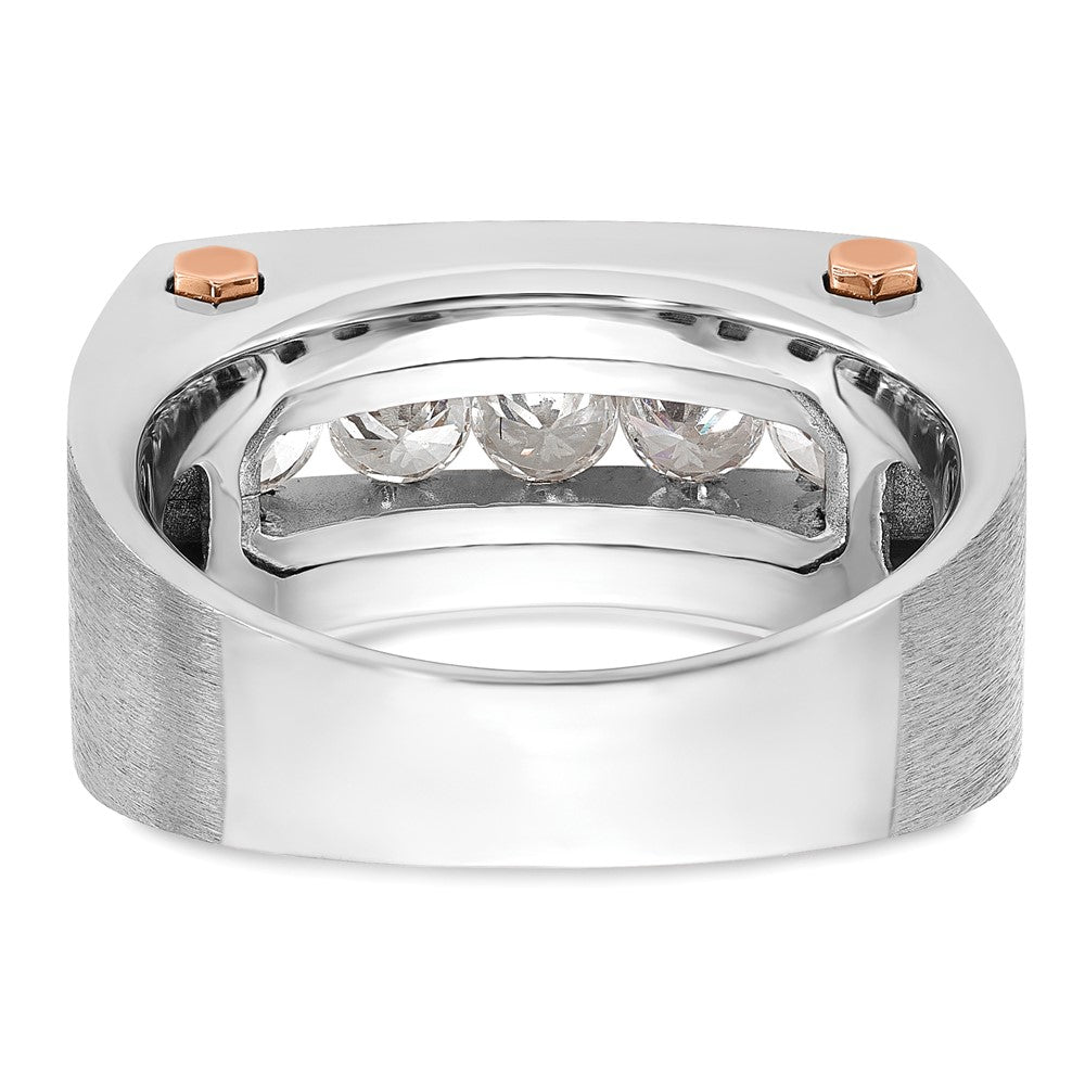 14K White/Rose Gold Two Tone Rose and White with Black Rhodium 1 Ct. Lab Grown Diamond VS/SI+ G+ Five Stone Polished Satin and Grooved Men's Ring