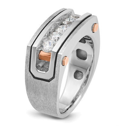 14K White/Rose Gold Two Tone Rose and White with Black Rhodium 1 Ct. Lab Grown Diamond VS/SI+ G+ Five Stone Polished Satin and Grooved Men's Ring
