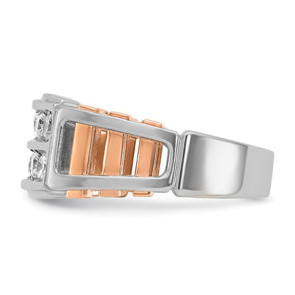 14K White/Rose Gold Two Tone Rose and White 1 Ct. Lab Grown Diamond VS/SI+ G+ Two-Row Cut-Out Men's Ring