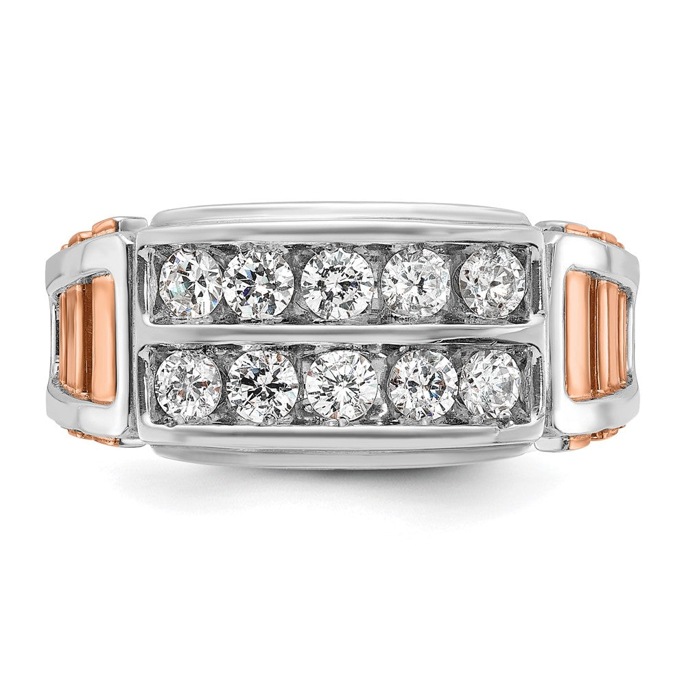 14K White/Rose Gold Two Tone Rose and White 1 Ct. Lab Grown Diamond VS/SI+ G+ Two-Row Cut-Out Men's Ring