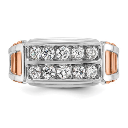 14K White/Rose Gold Two Tone Rose and White 1 Ct. Lab Grown Diamond VS/SI+ G+ Two-Row Cut-Out Men's Ring