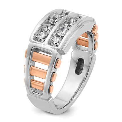 14K White/Rose Gold Two Tone Rose and White 1 Ct. Lab Grown Diamond VS/SI+ G+ Two-Row Cut-Out Men's Ring