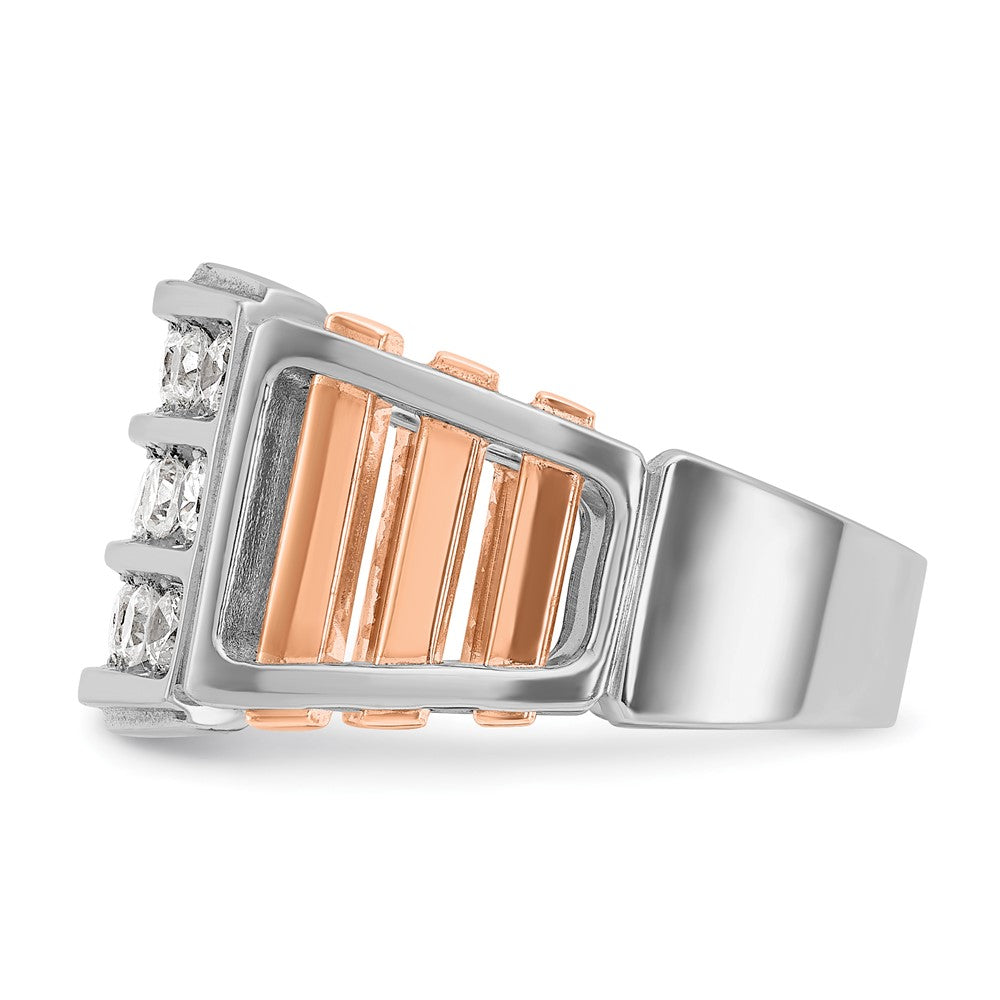 14K White/Rose Gold Two Tone Rose and White 1 5/8 Ct. Lab Grown Diamond VS/SI+ G+ Three-Row Cut-Out Men's Ring