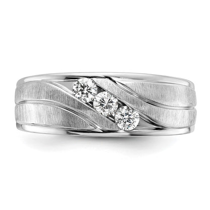 14k White Gold 1/3 Ct. Lab Grown Diamond VS/SI+ G+ Polished and Grooved Men's Ring