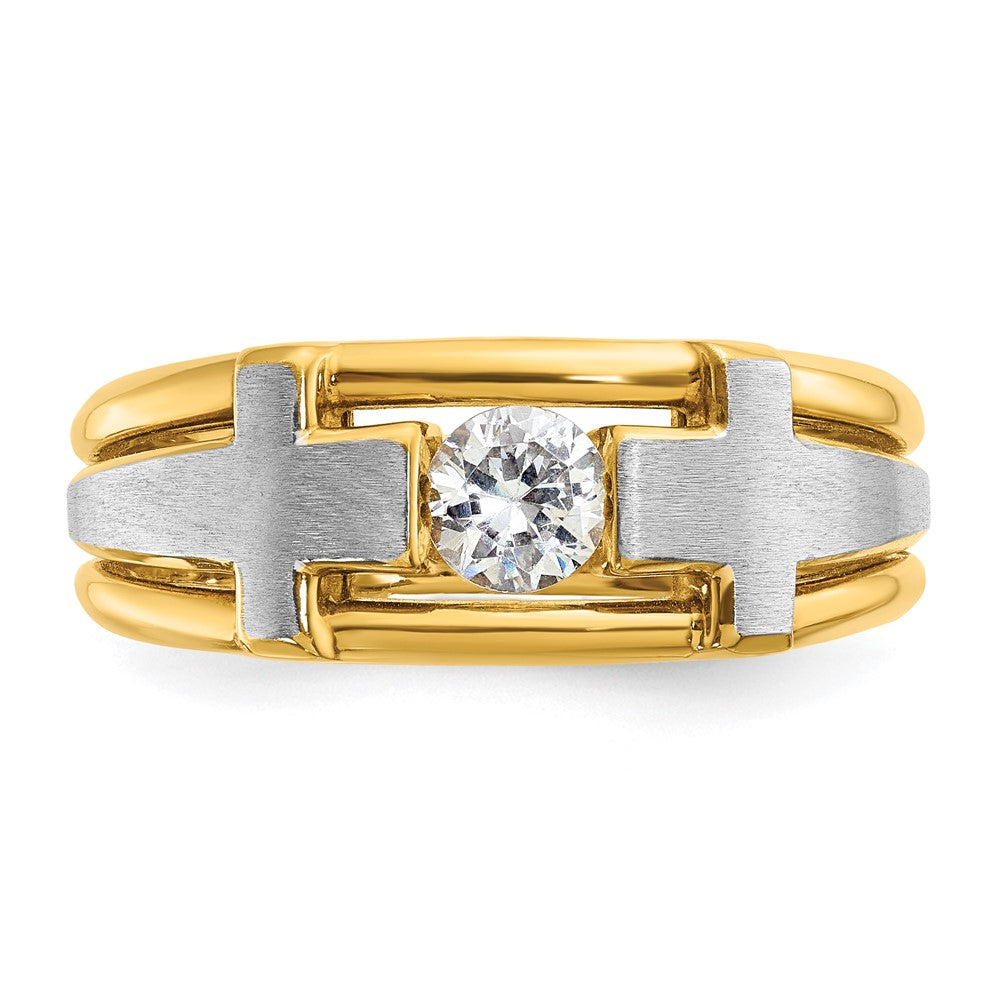 10K Two-Tone Ibgoodman Men'S Polished Satin And Cut-Out Cross Ring Mounting