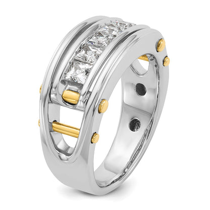 14k Two-tone Two Tone 1 Ct. Lab Grown Diamond VS/SI+ G+ Five Stone Polished and Cut Out Men's Ring