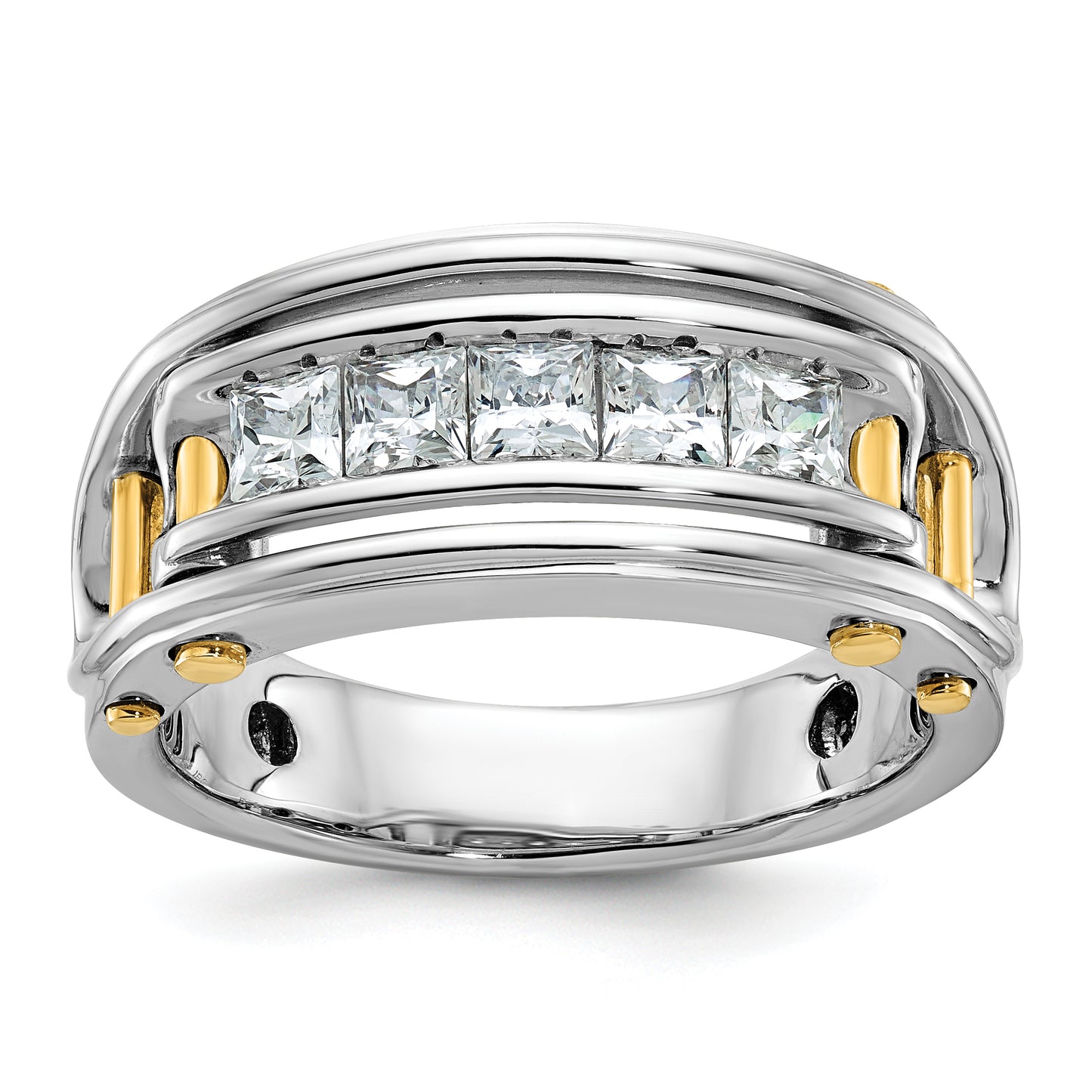 14k Two-tone Two Tone 1 Ct. Lab Grown Diamond VS/SI+ G+ Five Stone Polished and Cut Out Men's Ring