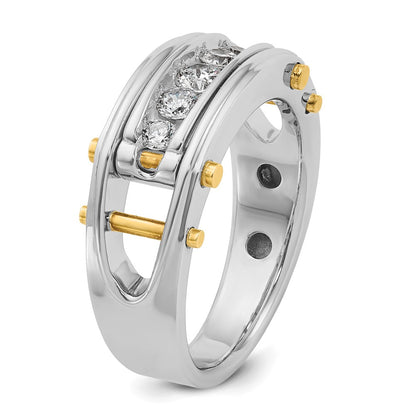 14k Two-tone Two Tone 1/2 Ct. Lab Grown Diamond VS/SI+ G+ Five Stone Polished and Cut Out Men's Ring