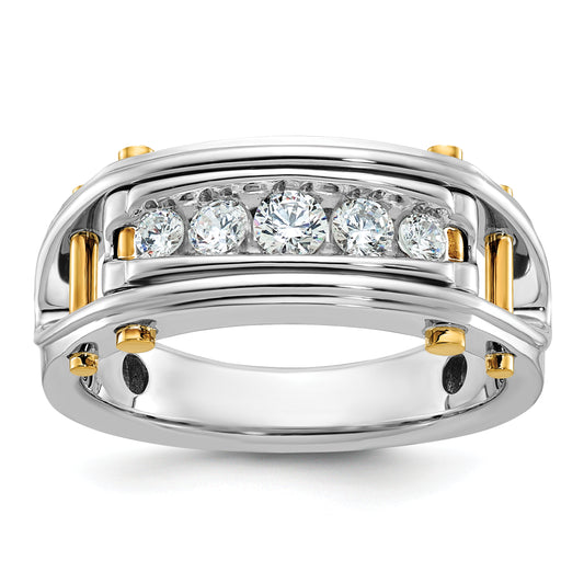 14k Two-tone Two Tone 1/2 Ct. Lab Grown Diamond VS/SI+ G+ Five Stone Polished and Cut Out Men's Ring