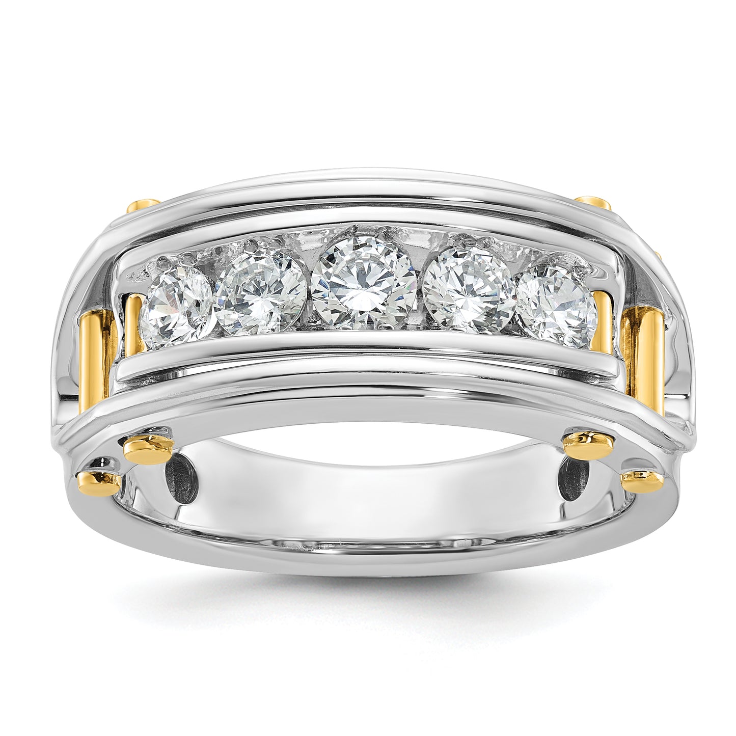 14k Two-tone Two Tone 1 Ct. Lab Grown Diamond VS/SI+ G+ Five Stone Polished and Cut Out Men's Ring