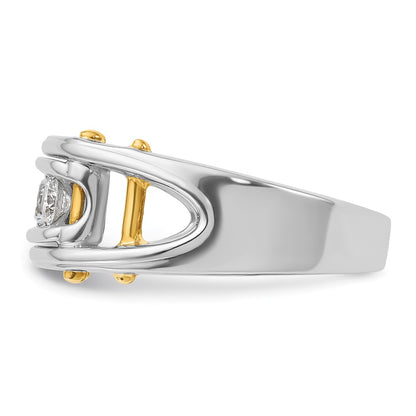 14k Two-tone Two Tone 1/2 Ct. Lab Grown Diamond VS/SI+ G+ Three Stone Polished and Cut Out Men's Ring