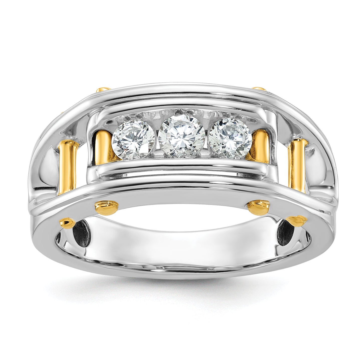 14k Two-tone Two Tone 1/2 Ct. Lab Grown Diamond VS/SI+ G+ Three Stone Polished and Cut Out Men's Ring