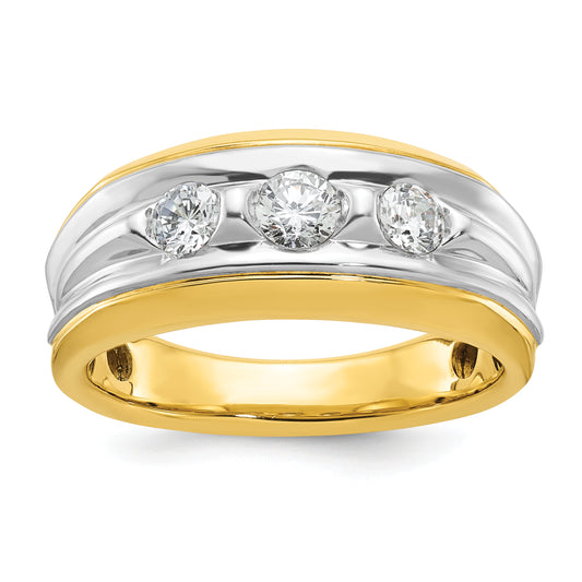 14k Two-tone Two Tone 3/4 Ct. Lab Grown Diamond VS/SI+ G+ Three Stone Men's Ring