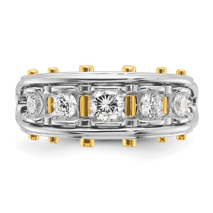 14k Two-tone Two Tone 1 Ct. Lab Grown Diamond VS/SI+ G+ Five Stone Polished and Cut Out Men's Ring
