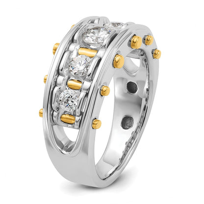 14k Two-tone Two Tone 1 Ct. Lab Grown Diamond VS/SI+ G+ Five Stone Polished and Cut Out Men's Ring