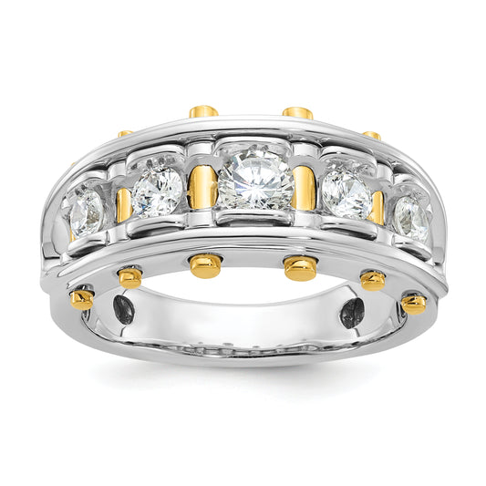 14k Two-tone Two Tone 1 Ct. Lab Grown Diamond VS/SI+ G+ Five Stone Polished and Cut Out Men's Ring