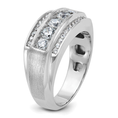 14k White Gold 1 7/8 Ct. Lab Grown Diamond VS/SI+ G+ Complete Polished and Satin Three Row Men's Ring