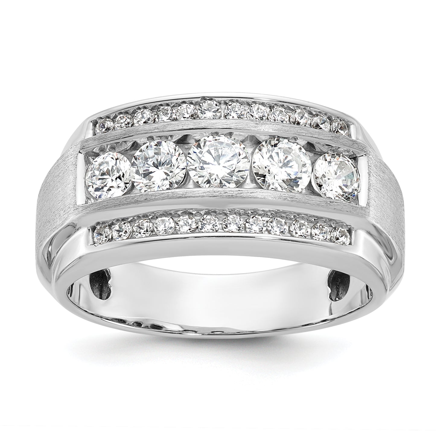 10k White Gold 1 7/8 Ct. Lab Grown Diamond VS/SI+ G+ Polished and Satin Three Row Men's Ring