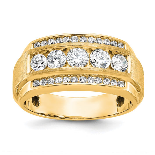 14k Yellow Gold 1 7/8 Ct. Lab Grown Diamond VS/SI+ G+ Polished and Satin Three Row Men's Ring