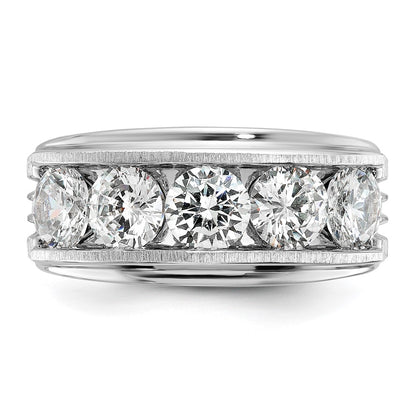 14K White Gold True Origin Ibgoodman 3 1/2 Carat Lab Grown Diamond Vs+ F+ Five Stone Complete Polished Brushed And Grooved Men'S Ring