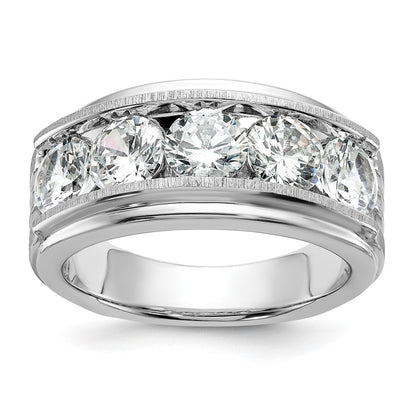 14K White Gold True Origin Ibgoodman 3 1/2 Carat Lab Grown Diamond Vs+ F+ Five Stone Complete Polished Brushed And Grooved Men'S Ring