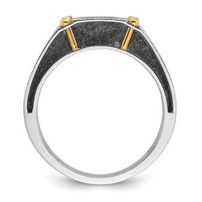 14k Two-tone  Two Tone with Black Rhodium 1/2 Ct. Lab Grown Diamond VS/SI+ G+ Complete Polished and Satin Men's Ring