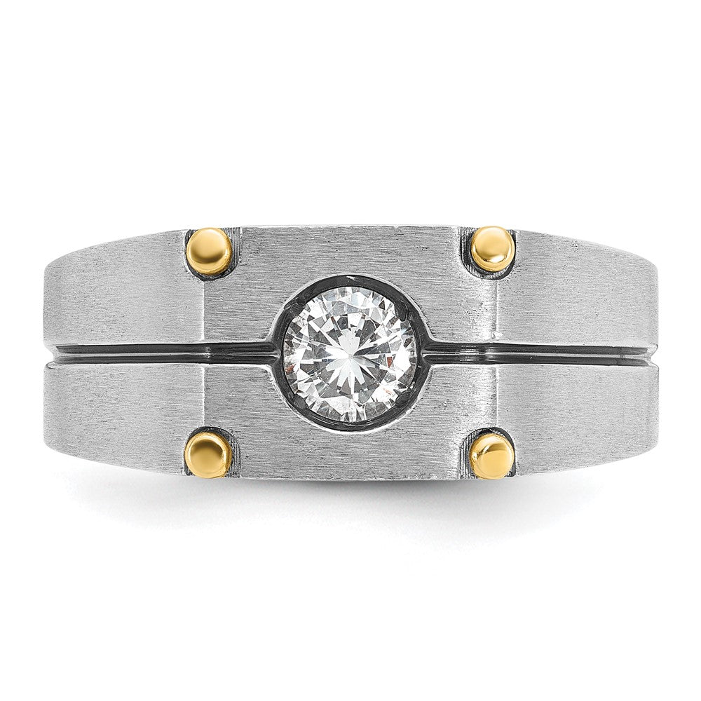 14k Two-tone  Two Tone with Black Rhodium 1/2 Ct. Lab Grown Diamond VS/SI+ G+ Complete Polished and Satin Men's Ring