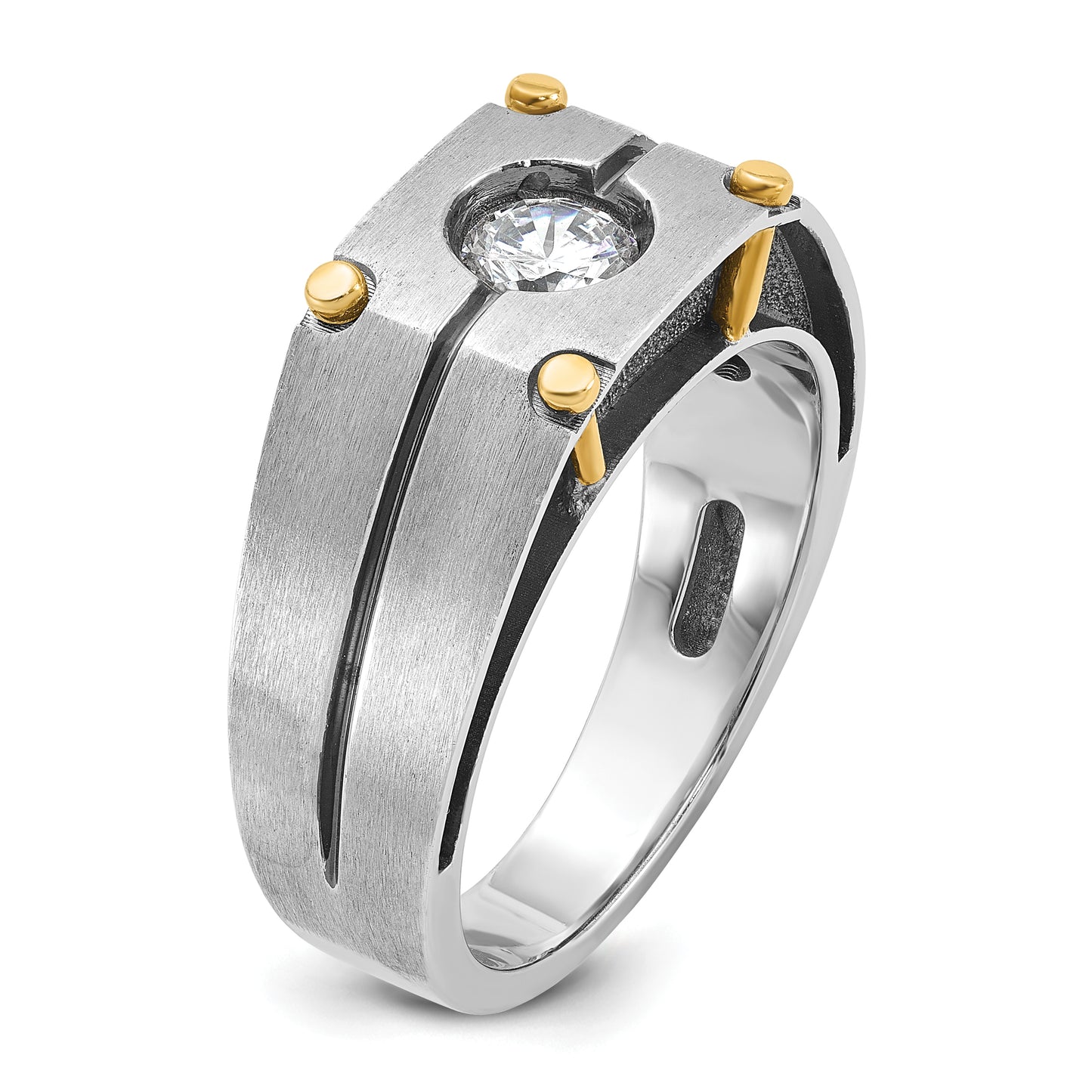 14k Two-tone Two Tone with Black Rhodium 1/2 Ct. Lab Grown Diamond VS/SI+ G+ Polished and Satin Men's Ring