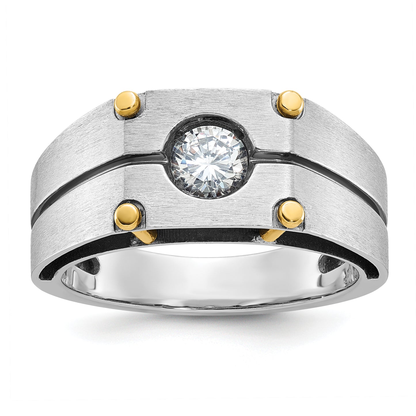 14k Two-tone Two Tone with Black Rhodium 1/2 Ct. Lab Grown Diamond VS/SI+ G+ Polished and Satin Men's Ring