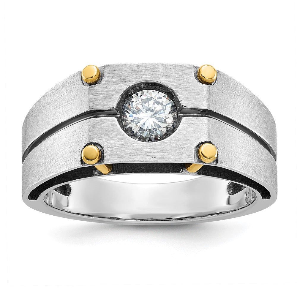 14k Two-tone  Two Tone with Black Rhodium 1/2 Ct. Lab Grown Diamond VS/SI+ G+ Complete Polished and Satin Men's Ring