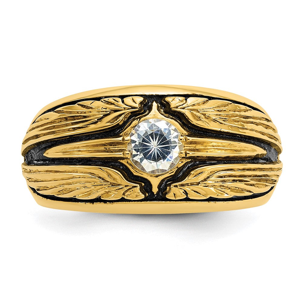 10K Yellow Gold Ibgoodman Men'S Polished And Textured Solitaire Ring Mounting