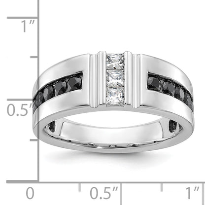 10K White Gold Ibgoodman Men'S Polished And Grooved Black 1 Carat A Quality Diamond Ring