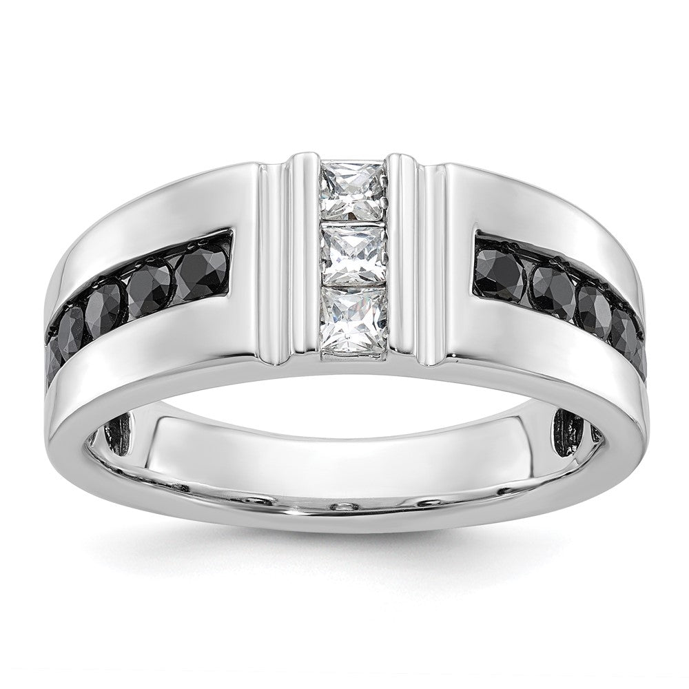 10K White Gold Ibgoodman Men'S Polished And Grooved Black 1 Carat A Quality Diamond Ring