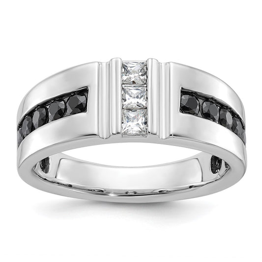 10K White Gold Ibgoodman Men'S Polished And Grooved Black 1 Carat A Quality Diamond Ring