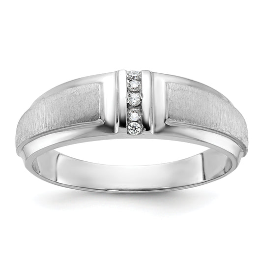 10K White Gold Ibgoodman Men'S Polished And Satin 3-Stone 1/20 Carat A Quality Diamond Ring