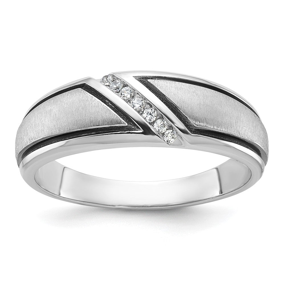 10K White Gold Ibgoodman With Black Rhodium Men'S Polished And Satin 1/15 Carat A Quality Diamond Ring