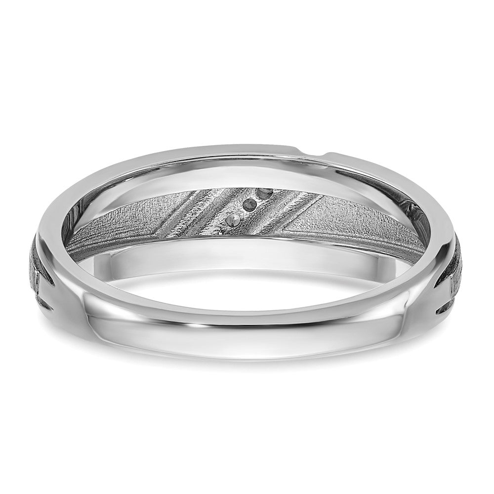 14k White Gold with Black Rhodium 1/15 Ct. Lab Grown Diamond VS/SI+ G+ Complete Polished and Satin Men's Ring