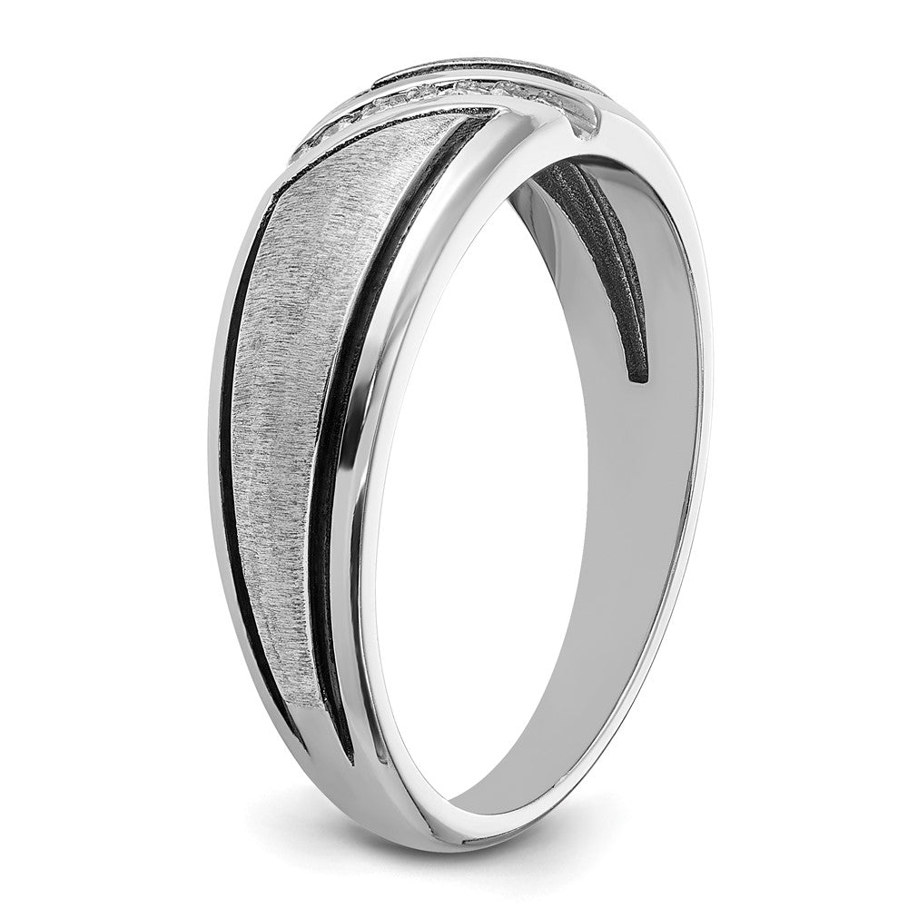 14k White Gold with Black Rhodium 1/15 Ct. Lab Grown Diamond VS/SI+ G+ Complete Polished and Satin Men's Ring