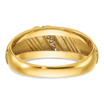 14k Yellow u0026 Rhodium Gold with Black and White Rhodium Men's Satin 1/20 carat Diamond Complete Ring