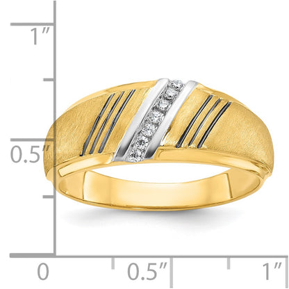 14k Yellow u0026 Rhodium Gold with Black and White Rhodium Men's Satin 1/20 carat Diamond Complete Ring