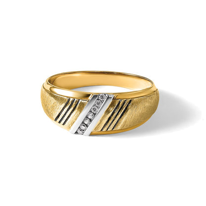 14k Yellow u0026 Rhodium Gold with Black and White Rhodium Men's Satin 1/20 carat Diamond Complete Ring