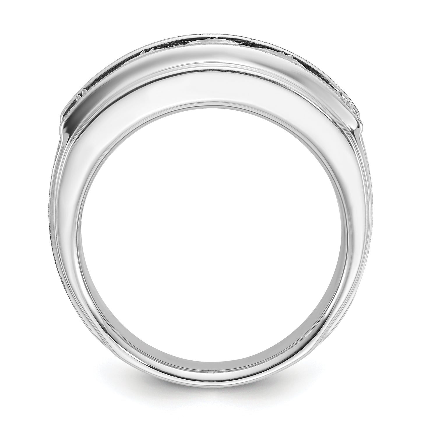 14k White Gold 2 Ct. Lab Grown Diamond VS/SI+ G+ Five Stone Polished Satin and Grooved Men's Ring