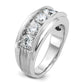 14k White Gold 2 Ct. Lab Grown Diamond VS/SI+ G+ Five Stone Polished Satin and Grooved Men's Ring