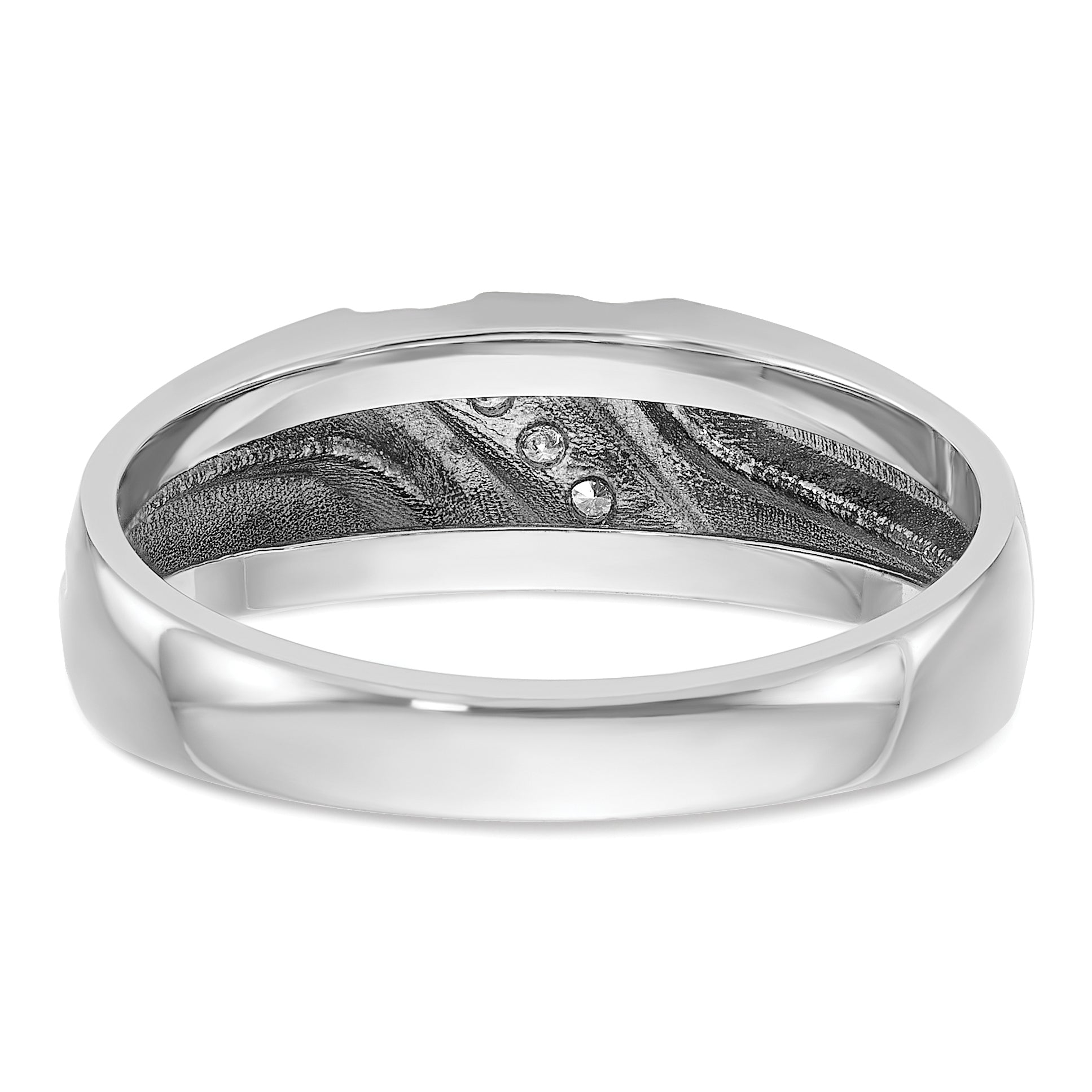 10K White Gold Ibgoodman Men'S Polished Satin And Grooved 5-Stone 1/20 Carat A Quality Diamond Ring
