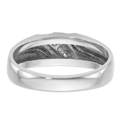 10K White Gold Ibgoodman Men'S Polished Satin And Grooved 5-Stone 1/20 Carat A Quality Diamond Ring